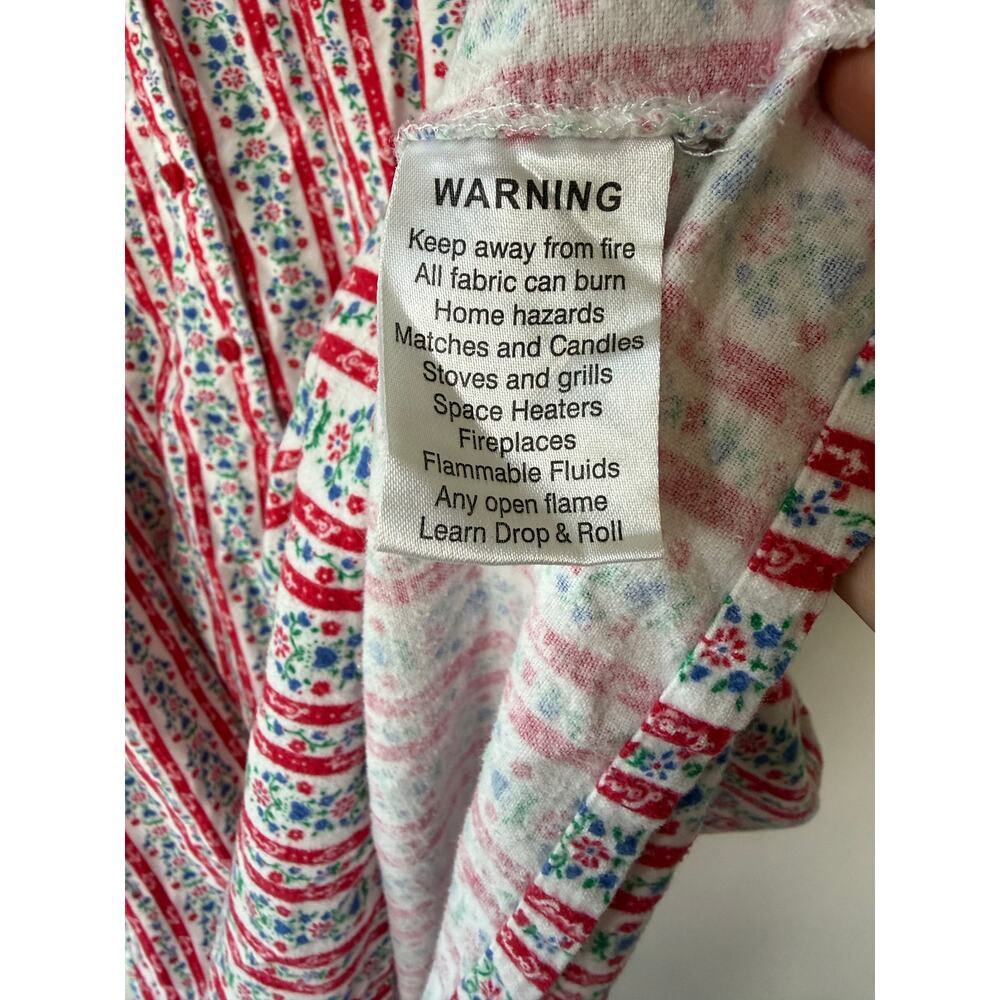 Lanz of Salzburg Flannel Small Red Floral Stripe Prairie Nightgown Ruffle Trim - Picture 9 of 13